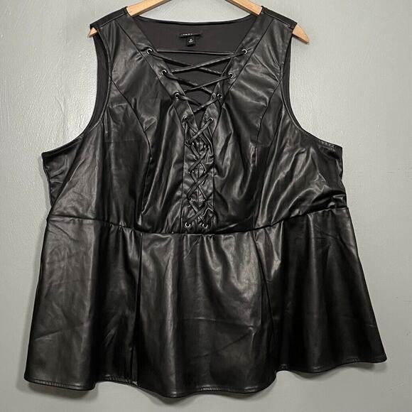 Torrid Plus Size 3 3X Black Faux Leather Lace Up Tank Top Peplum Cyber Gothic - Picture 1 of 9
